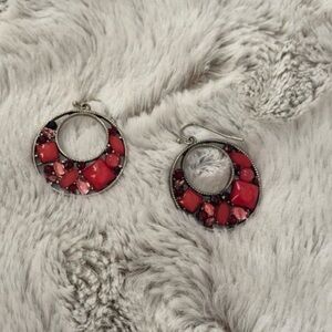 Pink & Red Rhinestone Dangle Earrings Statement Jewelry